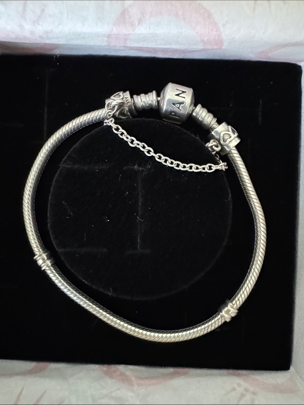 Pandora Silver Snake Chain Charm Bracelet with Safety Chain